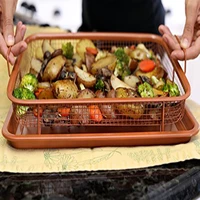 metal copper tray microwave oven copper baking tray bbq tray fry pan non stick chips basket baking dish grill mesh kitchen tool