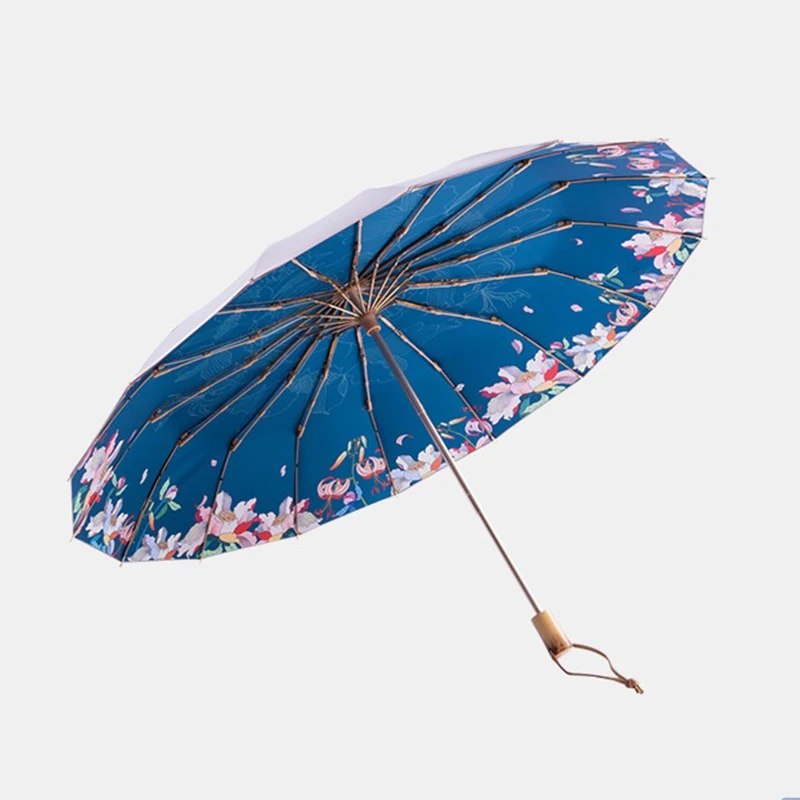 Зонт от дождя женский простой ретро 16 костей Улучшенный ветрозащитный парашют