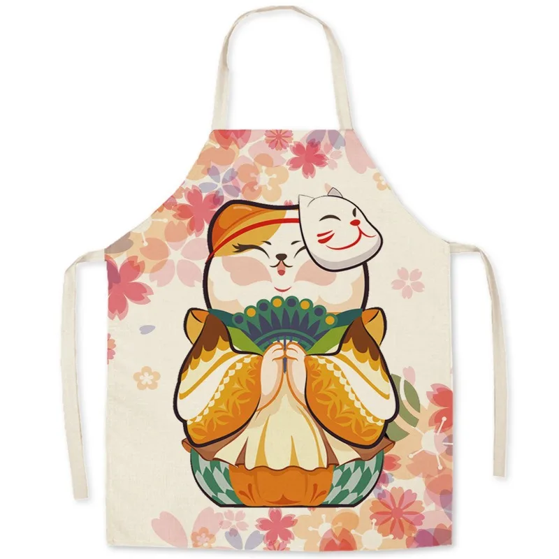 

Multicolor Cartoon Cat Pattern Apron Flax Kids Adults For Women Cooking Baking Restaurant Home Cleaning Apron Kitchen Supplies