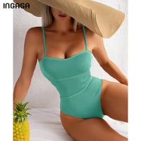 ingaga ribbed one piece swimsuit 2022 new solid swimwear women cut out monokini high cut bodysuit push up female bathing suits