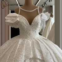 Princess Ball Gown Lace Wedding Dresses Sweetheart Neck Applique Beaded Ruched Bridal Gowns Vestido De Noivas Custom Made