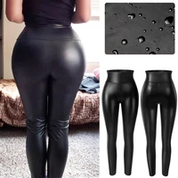 high waist faux leather leggings women non see through thick pu leggings hip push up slim pants fitness panties butt lifter