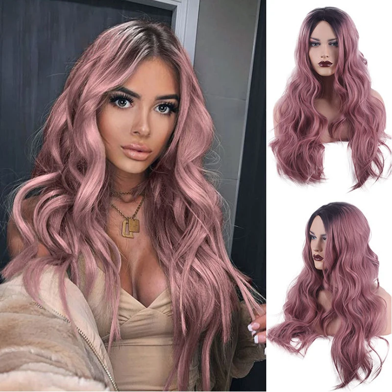 

Synthetic Long Body Wave Wigs for Black Women Omber Pink Blonde Grey Cosplay Wigs for Women Heat Resistant Hair