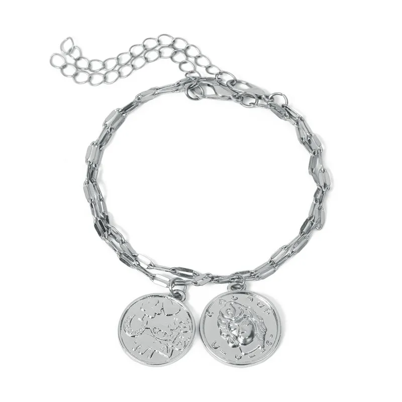 Женский винтажный браслет с подвеской в виде монета со слоном золотого цвета