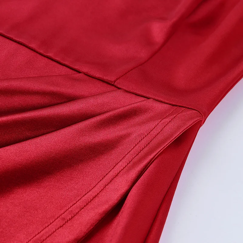 

Spaghetti Strap Mini Satin Dress Women V Neck Backless Ruched Bodycon Party Dress Asymmetric Hems Short Club Outfit Dress