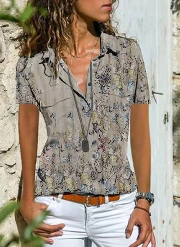 

Vogue short-sleeved women blouse loose shirt women casual printed blouse