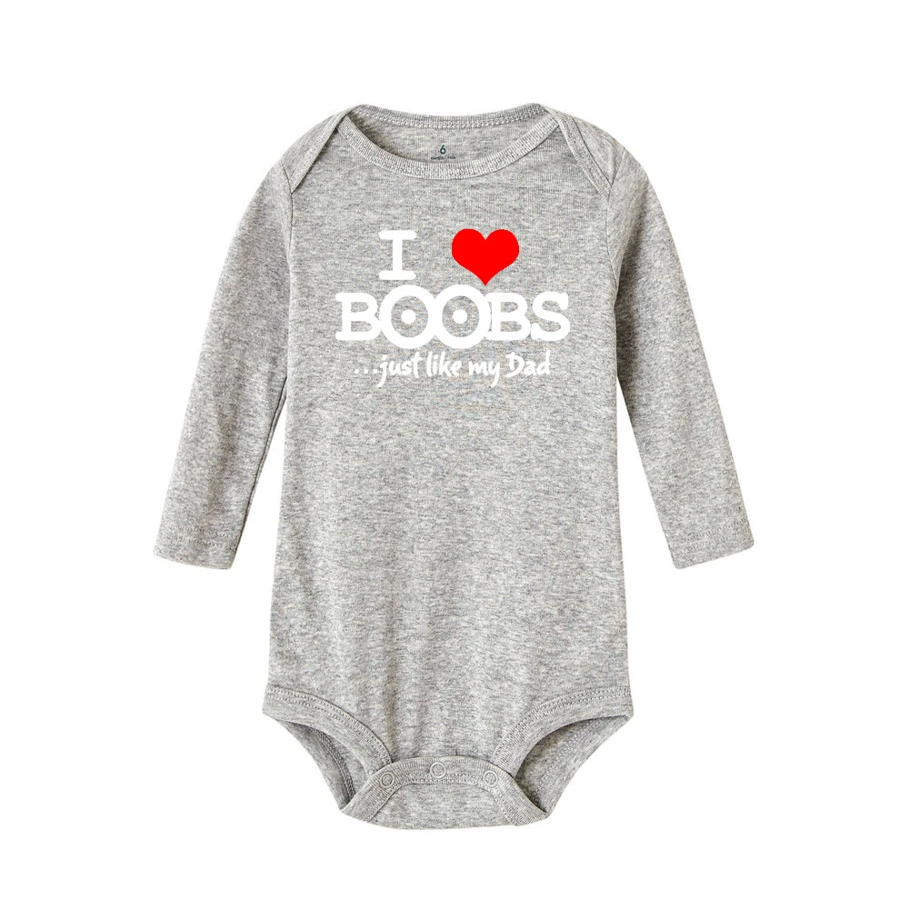 I Love Boobs Just Like Daddy Newborn Baby Boy GirlRomper Funny Infant Toddler Unisex Fashion Long Sleeve Jumpsuit 0-24M |