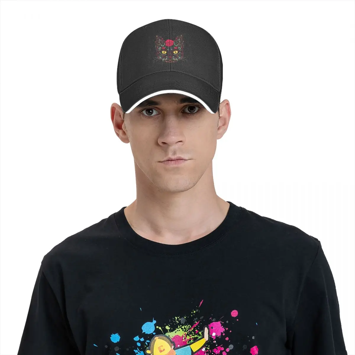 Kitty Cat Baseball Cap Day of the Dead Sugar Skull Hiphop Fashionable Hat Retro Design Youth Polyester | Аксессуары для одежды