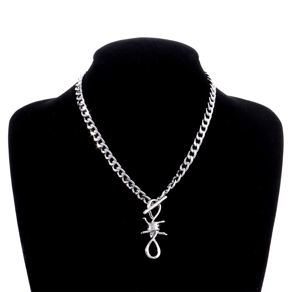 

YOUVI Goth Men Chain Necklace Thorns Toggle Clasp Circle Lariat Lock Pendants Punk Necklaces for Women Neck Jewelry Collar