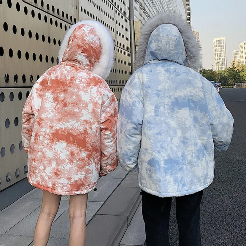 3 Colors Winter Print Ins Parkas Long Sleeve Thick Warm Cotton Jacket Women Men Couples High Street Hooded Coats S-5XL 2020