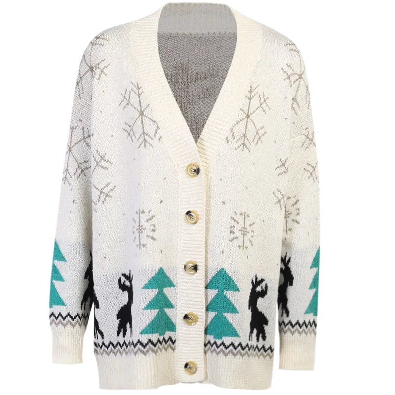 

Autumn Sweaters Women Jumpers New Christmas Snowflake Pattern Sweater Sexy Women's Cardigan Casual Sweaters Cardigans Jacket