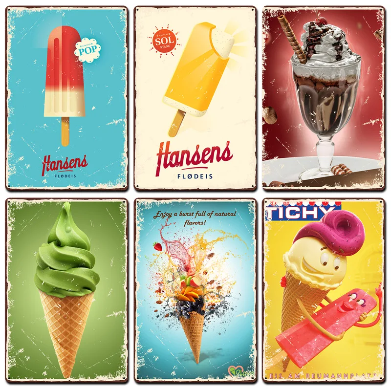 

Summer Cool Ice Cream Vintage Tin Sign Home Decoration Metal Plaques Pub Cafe Fast-food Shop Plate Posters Kid Room Wall Decor