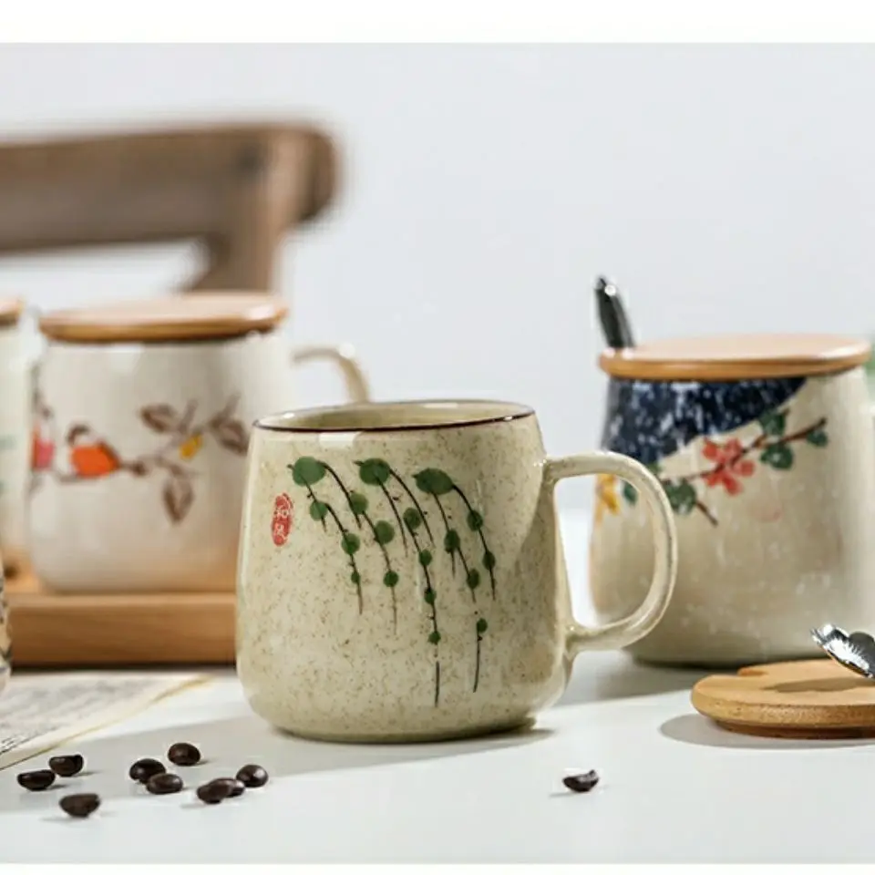 380 мл в японском стиле ретро ложка с крышкой керамическая чашка блюдцем