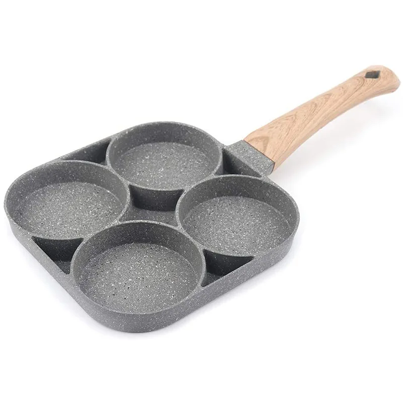 

4-Cup Non Stick Egg Frying Pan, Omelette Pan Egg Pan Pancake,Aluminium Alloy Fried Egg Cooker Skillet With Wood Handle