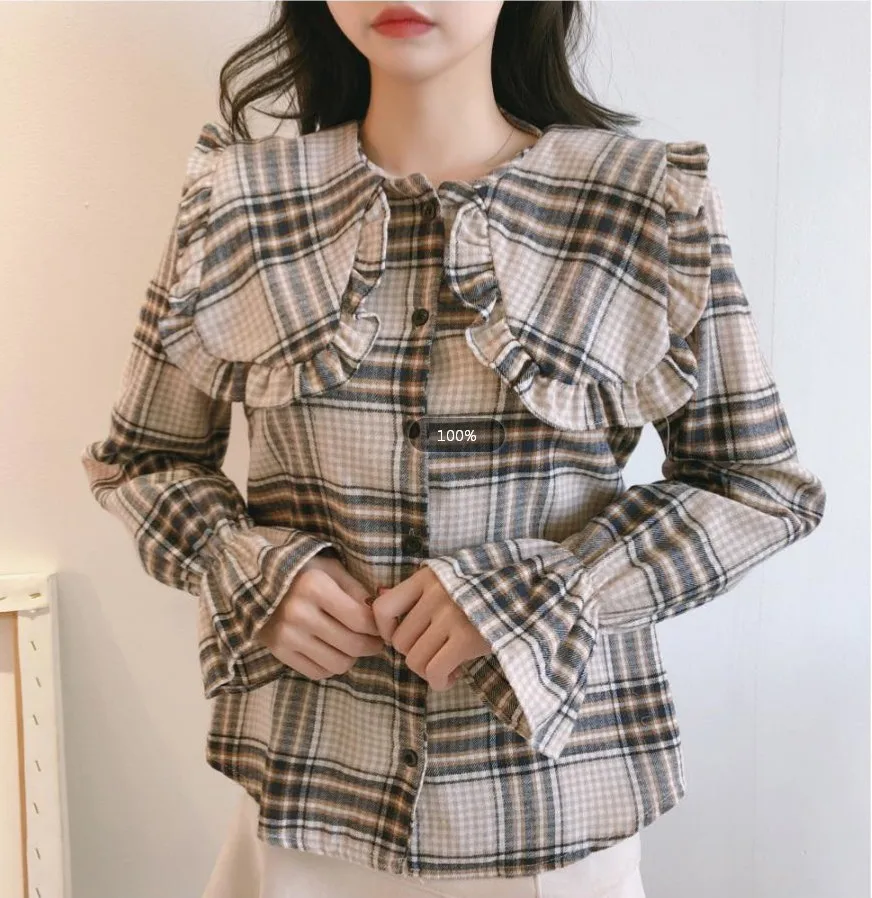 Клетчатая рубашка кардиган винтажные Женские топы с длинными рукавами блузка