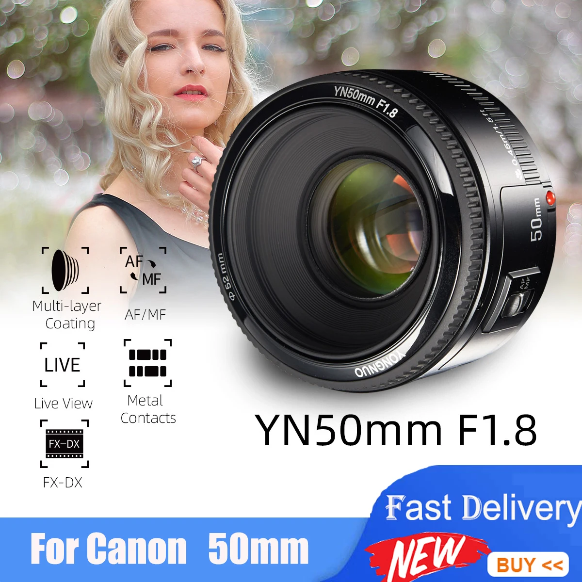 Объектив YONGNUO YN 50 мм F1.8 с большой апертурой и автофокусом, маленький объектив для цифровой зеркальной камеры Canon EOS 70D 5D3 600D