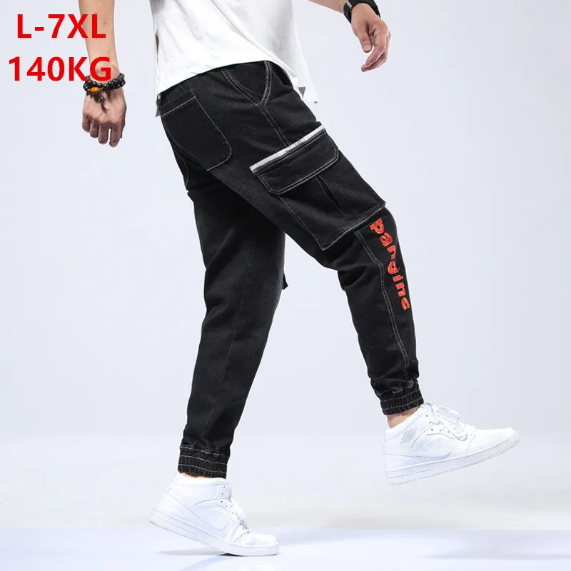 Черные джинсы бренд хип хоп мужские уличные брюки карго 5XL 6XL 7XL 140 кг джинсовые