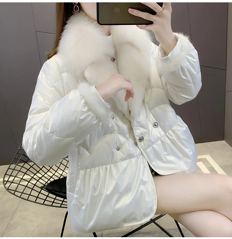 

SHZQ мех 2021 зимняя новая шуба из лисьего меха норковый меховой воротник Молодежная пуховая куртка женская короткая