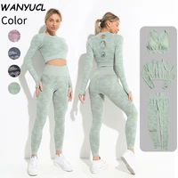 wanyucl women camouflage yoga sets 23pcs seamless fitness yoga bra sports shirts high waist gym leggings fitness suits