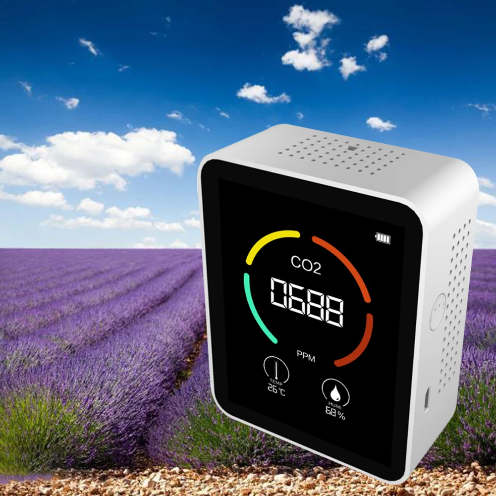 

Digital Carbon Dioxide Air Detector with USB Cable Charging Home Office Humidity Pollute Display Device