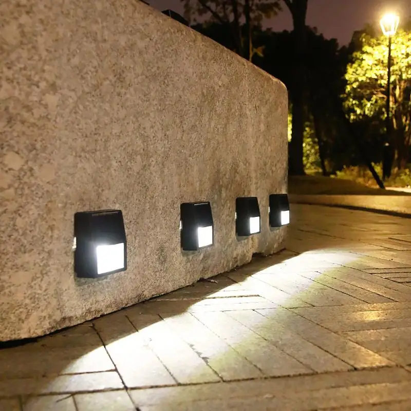 

4pcs LED Solar Lamp Path Stair Outdoor Waterproof Wall Light Home Garden Landscape Step Lights Balcony Fence Solar Lights Decor