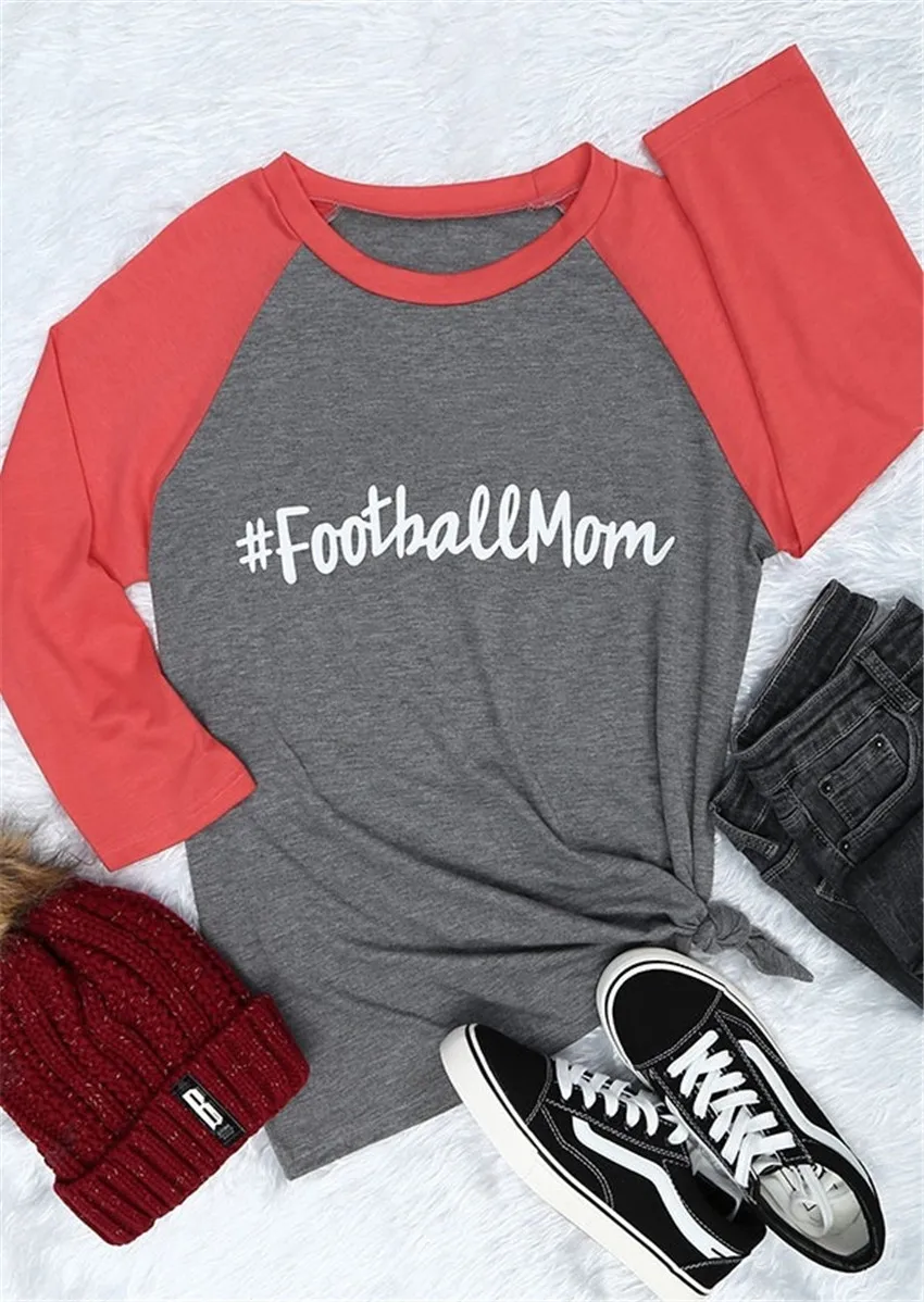 Женская футболка с рукавом реглан Повседневная круглым вырезом и три четверти