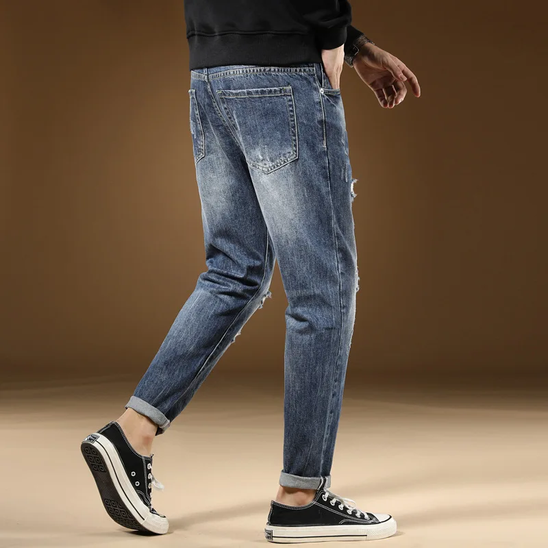 Мужские джинсы Корейская версия Модные узкие уличные повседневные Простые брюки