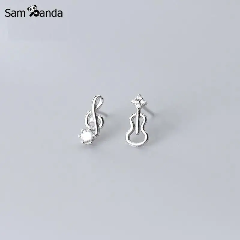 Sampanda New 925 Sterling Silver Korean Style Fashion Cute Girl Heart Note Violin Earrings Stud For Women Gift | Украшения и