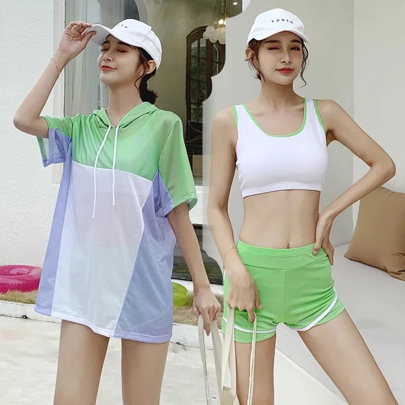 Korean Women Fashion Bikinis Three Piece Holiday Casual Swimsuit Tankini Set Swimming Suit Female Hot Spring Bathing | Спорт и