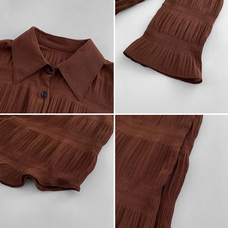 

Elegant Chiffon Shirts Women Casual Flare Sleeve Buttons Blouses Vintage Tops Female Solid Turn-down Collar Blouse Blusas Femme