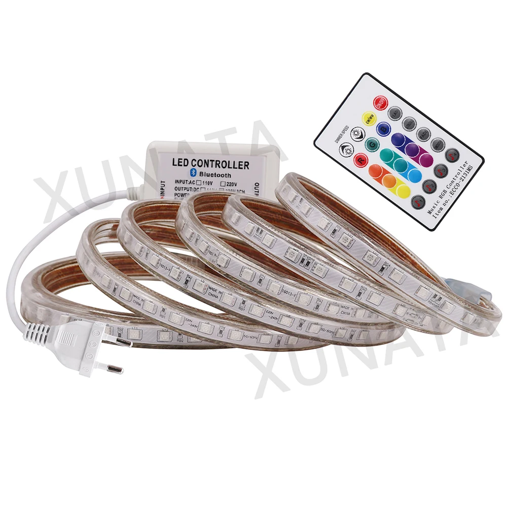 Музыка Светодиодный светильник полосы 110V 220V 60 светодиодный 5050 SMD RGB Гибкие полоски светодиодный светильник с 24-мя клавишами пульт дистанционного управления наружного и внутреннего декора
