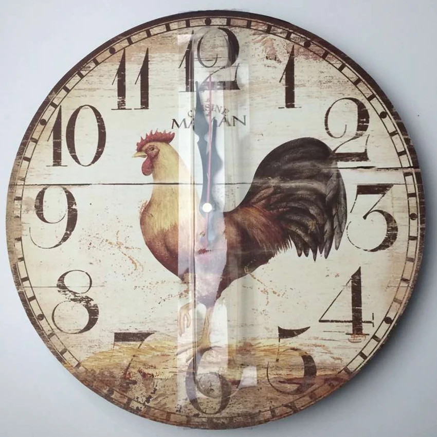Часы настенные с цветами и петухом тихие арабскими цифрами | Дом сад