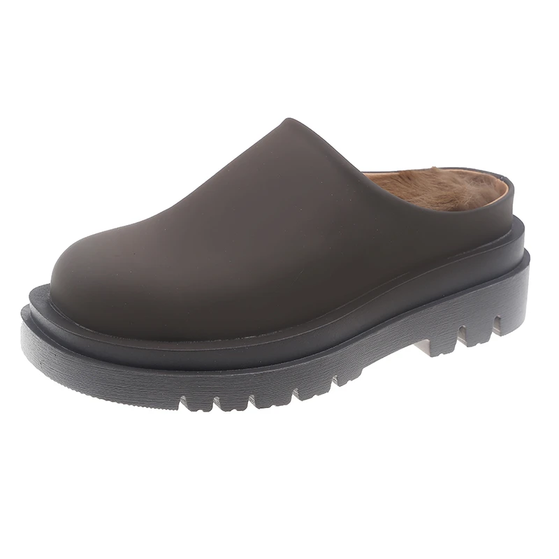 

2021 Autumn New Indoor Slippers Women Baotou Round Toe Low Heel Slipper Woman for Home Fashion Inside Fluff Warm House Shoes