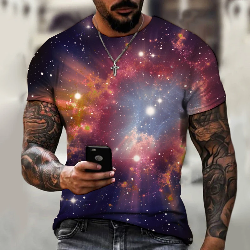 

Spring and Summer Starry Sky 3D Printing T-shirt Men's Summer Casual T-shirt Men's Fun Streetwear Men's and Women's T-shirts