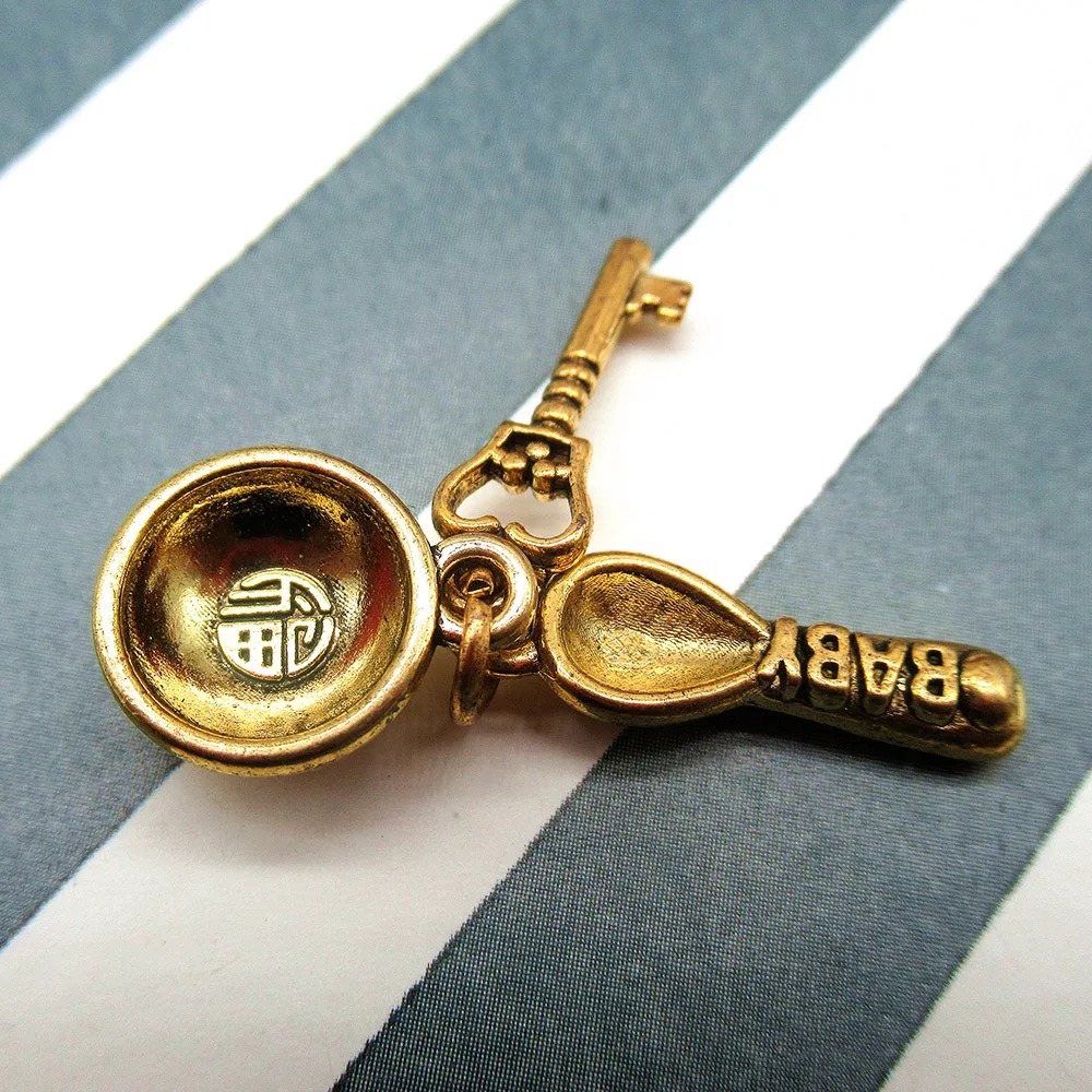 5 шт. старинная Золотая подвеска ложка чаша ключ смешанный брелок аксессуары