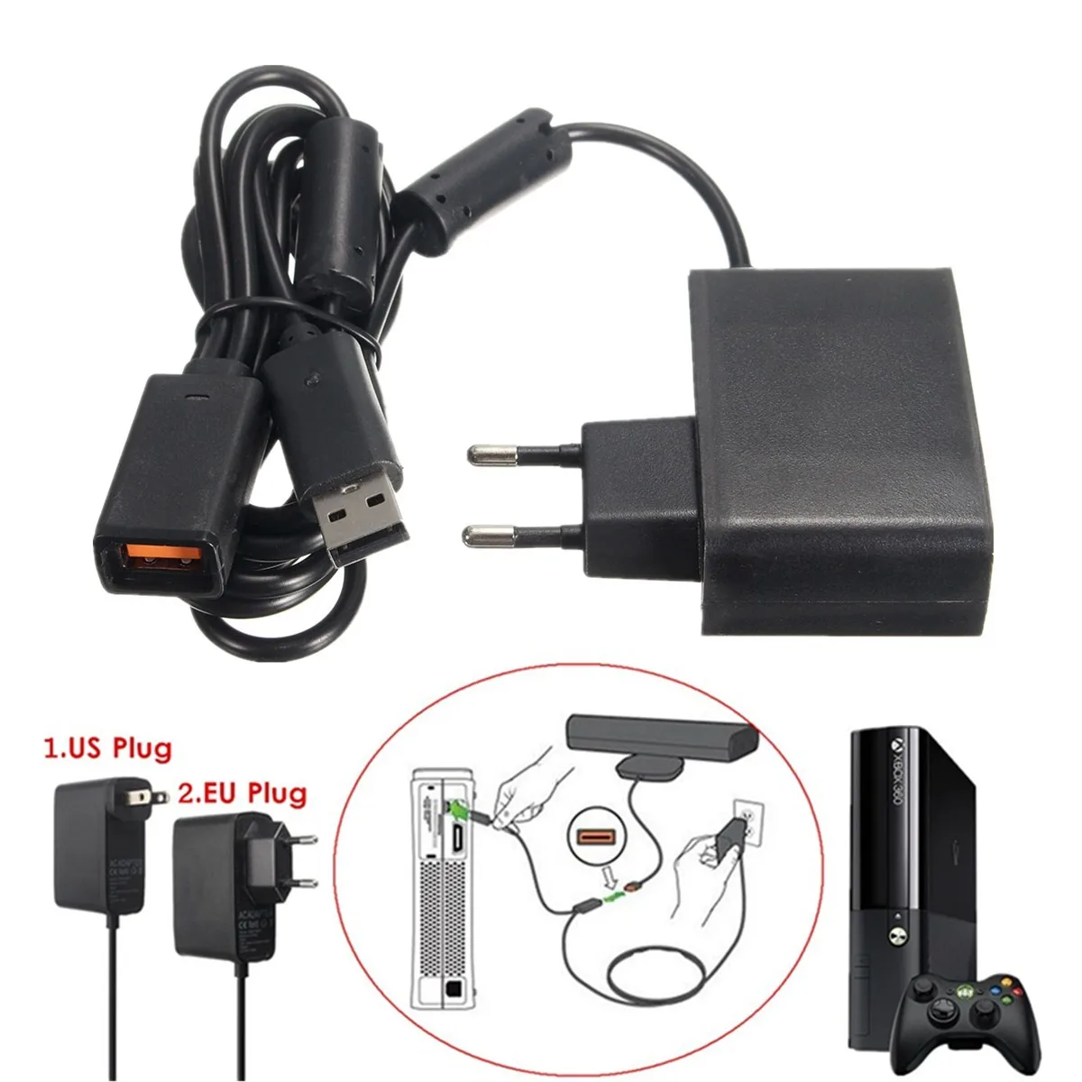 Черный AC 100 V-240 V Питание ЕС переходник зарядка через usb Зарядное устройство для microsoft для Xbox 360 игровой Кинект-Сенсор