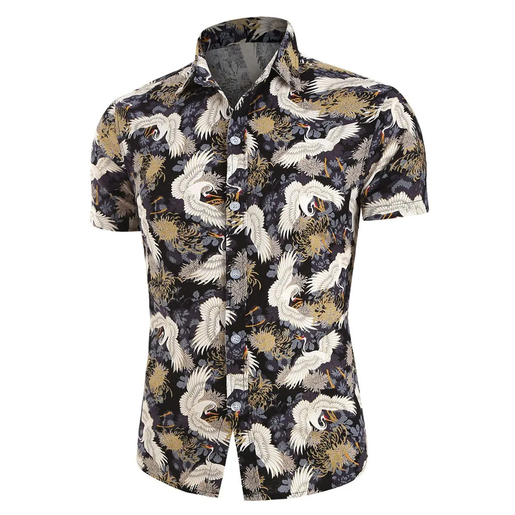 

Hawaiian Printed Splicing Pattern Men's shirt Summer harajuku shirts for men Casual Lapel Short Sleeve blouse Top chemise homme