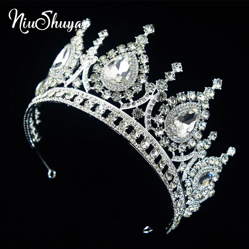 

NiuShuya Vintage Large Gem Tiaras Crown Luxury Baroque Crystal Headband Wedding Bridal Hair Ornaments Head Jewelries
