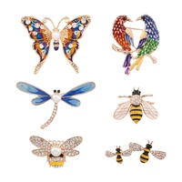 6pcs zinc alloy enamel butterfly bee dragonfly brooches insect series brooches pin with rhinestone for women diy jewelry making