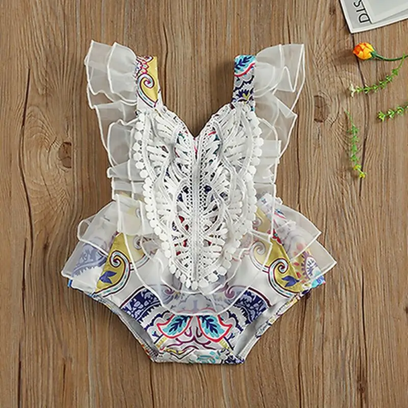 

Newborn Baby Girls Kid Floral Ruffle Multi-layer Romper Bodysuit Jumpsuit 0-24M