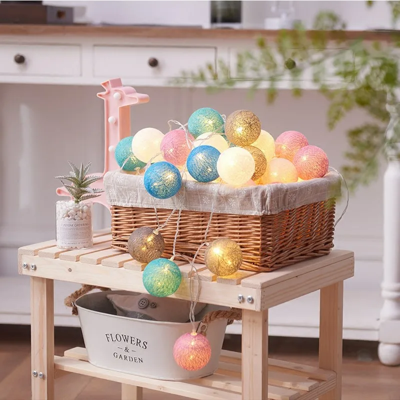 20 светодиодов гирлянда с хлопковым шаром светильник USB и батареей сказочный