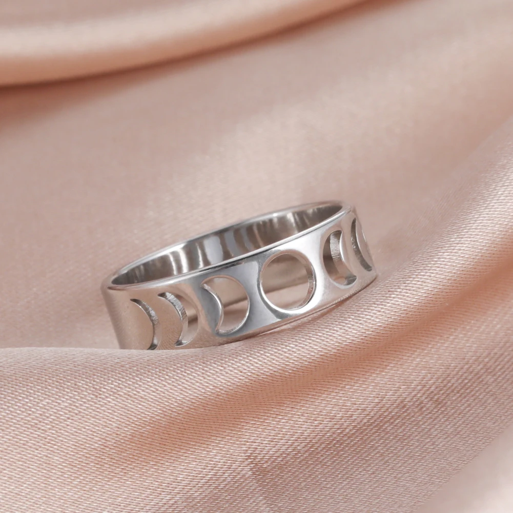 Teamer Moon Ring for Women Full Crescent Stainless Steel Finger Rings Vintage Wedding Band Astronomy Golden Jewelry Gift | Украшения и