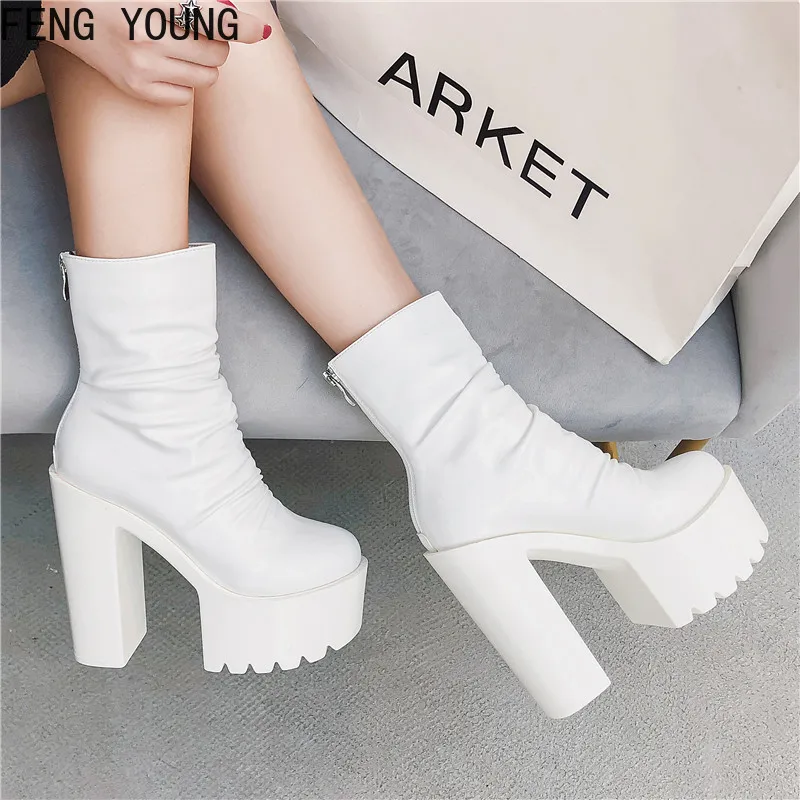 

2021 Square Heel Genuine Boots Winter Ankle Boots For Women Vintage Lace Up motor Boots Casual Low Heels Ladies Shoes Booties