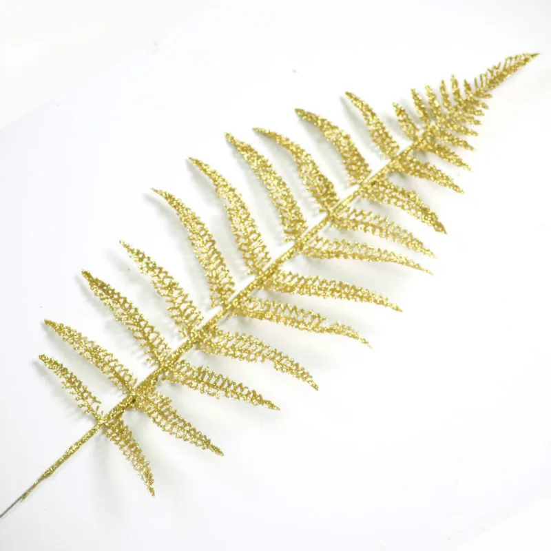 Gold A Christmas Tree Decoration Flower Grass Leaf Hollow Flash Grass Fake Flower Home Party Happy New Year Decoration Gold Silver 40cm - Цвет: Gold A