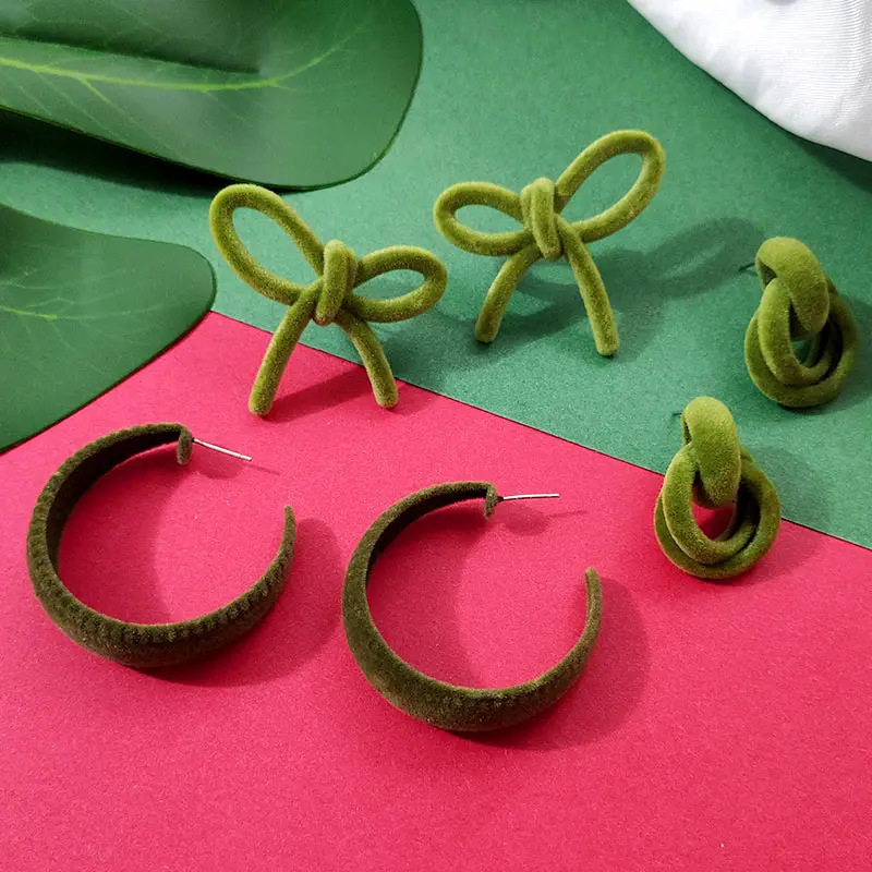 Женские бархатные серьги гвоздики JJFOUCS корейские зимние с бантами эффектные