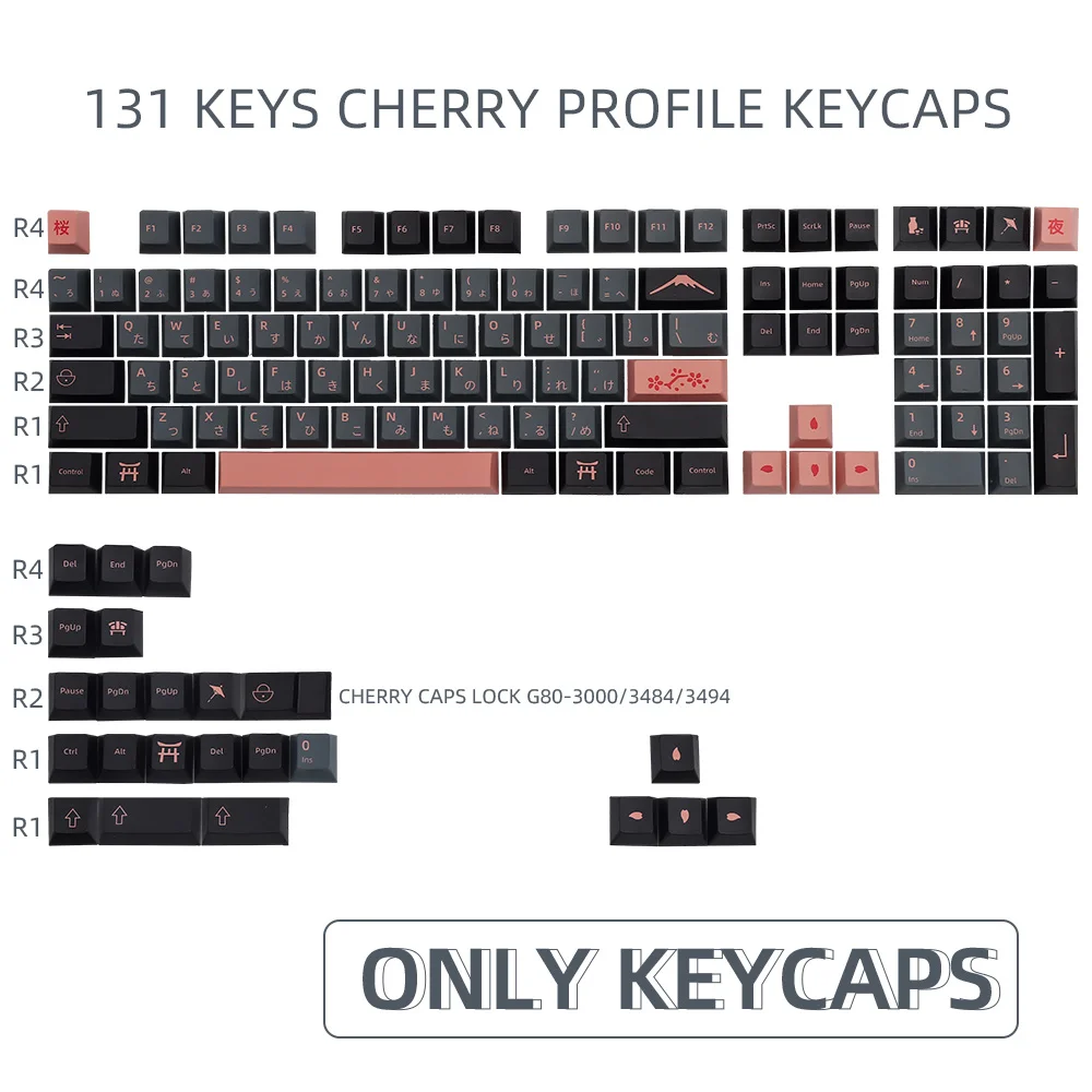 

131 keys set Night cherry PBT keycap Dye Sub Japanese Keycaps for For Cherry MX Switch Mechanical Keyboard