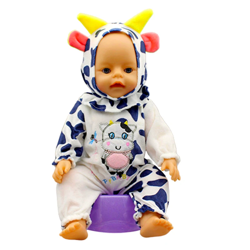 

Cattle Costume Jumpsuit Doll Clothes with Shoes Onesie Outfit Pajamas for 43 cm New Born Baby Dolls 18 Inch Dolls Birthday Gift
