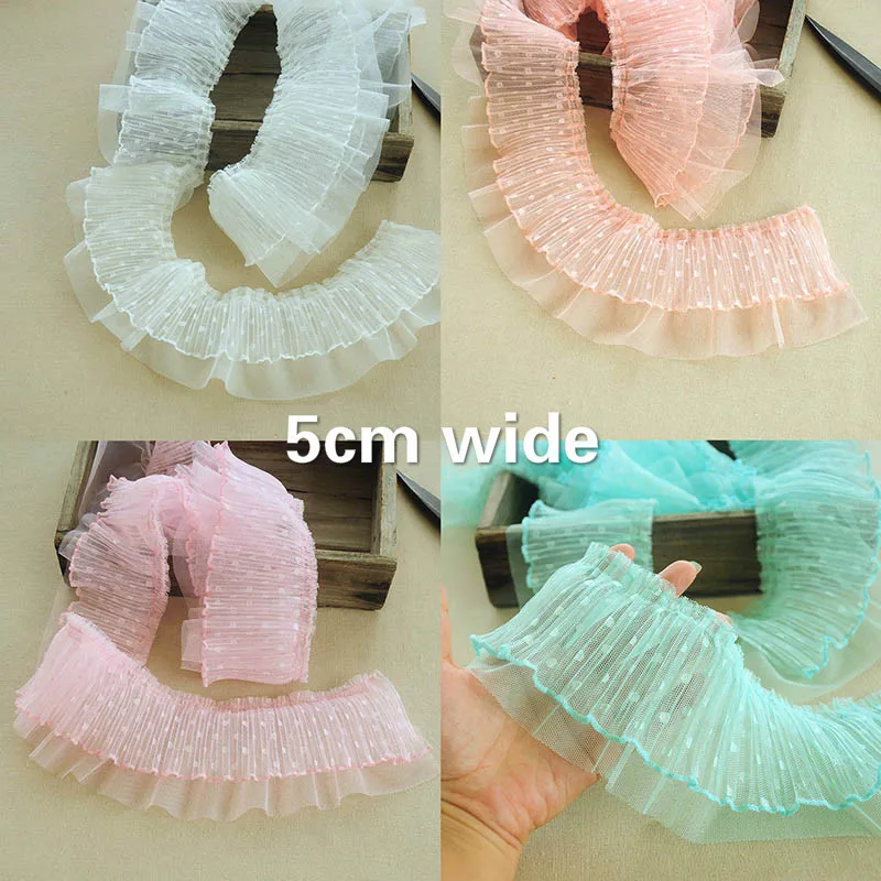 

Двухслойная Тюлевая плиссированная хлопчатобумажная кружевная ткань в горошек, ткань «сделай сам», занавеска для одежды, дивана, подола, ук...