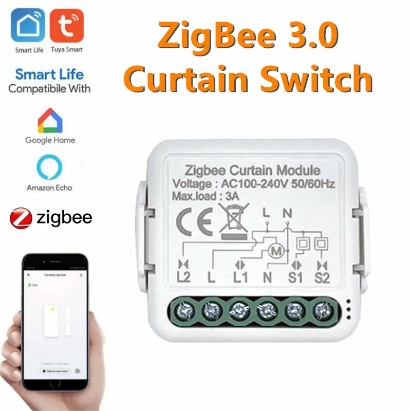 

Модуль переключателя для штор Tuya ZigBee 3,0 Tuya Smart Life, для мотора для потайной шторы с управлением через приложение Alexa Google Home