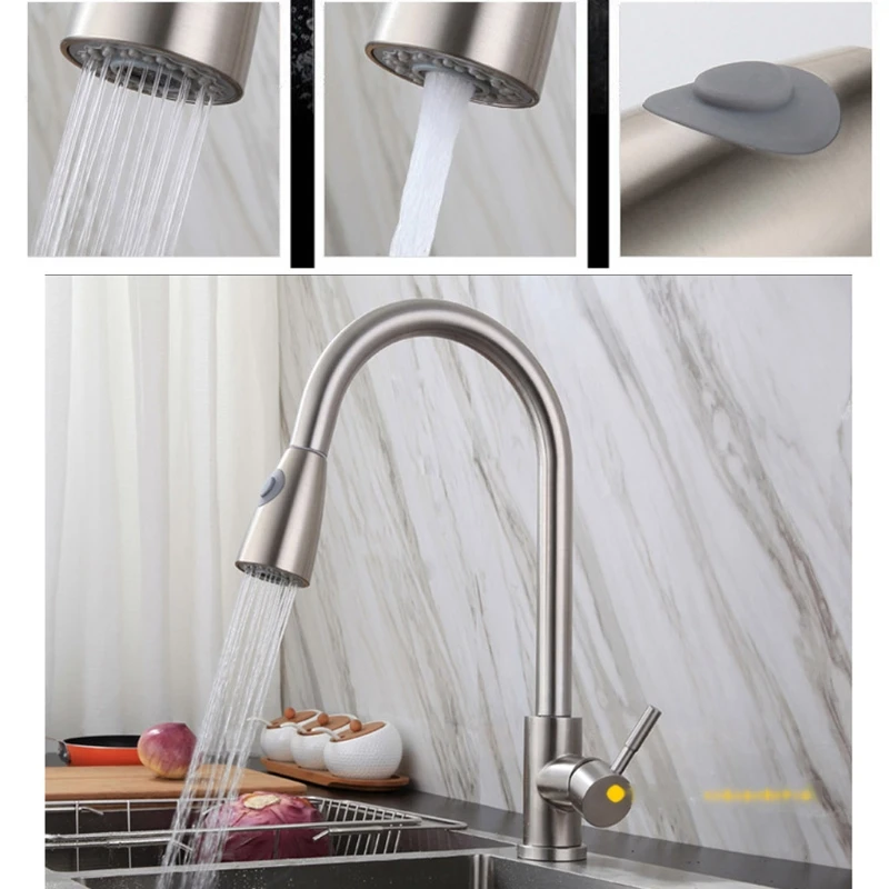 

1/2\" Stainless Steel Kitchen Sink Faucets with Pull Down Sprayer Deck Mount R9JF